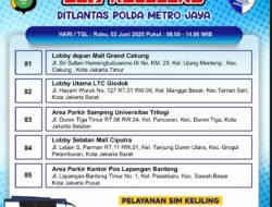 Jadwal SIM Keliling Jakarta 3 Juni 2026: SIM A & C